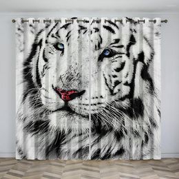Curtain 2PCS Digital Printing Wild Animal White Lion Curtains Semi-shading Sun-proof Polyester For Living Room And Bedroom