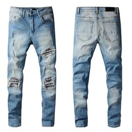 New Arrivals Mens Jeans Designers White Off Light Reflection Fit Arrival Biker Jeans Distressed Diamond Stripes Top Quality Pants 240z