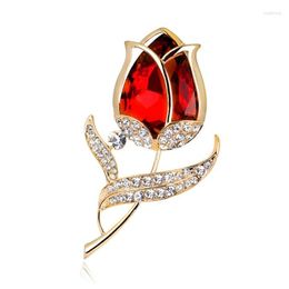 Brooches 2023 Stylish Floral Brooch Tulips Explosion Crystal From Austrian For Woman Wedding Jewellery Clothing 4 Colours