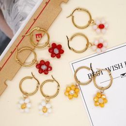 Hoop Earrings YASTYT Simple Multicolor Crystal Daisy Flower Drop Stainless Steel Fashion Jewellery Earings For Women Gifts