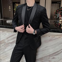 Men's Suits 2023 Spring And Autumn Trend Print Small Suit Man Fashion Business Casual Dark Pattern Coat S-3XL