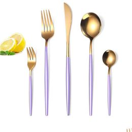 Flatware Sets Western Cutlery Set 5 Piece Tableware Stainless Steel Dinnerware Black Spoon Fork Knife Dinner Home Drop Delivery Gard Otnxo