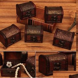 Gift Wrap 200Pcs/Lot Small Vintage Trinket Boxes Wooden Jewellery Storage Box Treasure Chest Case Home Craft Decor Randomly Pattern Dr Otbf5