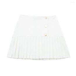 Skirts Women 2023 Chic Fashion Wide Fold Mini Skirt Vintage High Waist Paikou Female Mujer