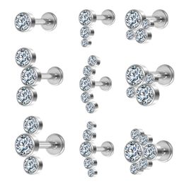 Titanio Piercing sul labbro Trago Helix Stud Setto industriale Labret Orecchini cartilagineo Cerniera di cristallo Segmento G23 Gioielli per il corpo Sexy