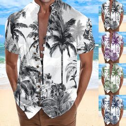 Men's T Shirts Beach Holiday Shirt Mens Cuff Button Stand Collar Streetwear Business