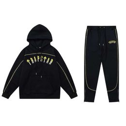 GRSN Erkek Hoodies Sweatshirts Street Ins Küçük Popüler Yüksek Moda Markası Tuzak Stripstar Kademeli Nakış Peluş Kapşonlu Kazak Pantolon Seti