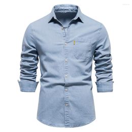 Men's Casual Shirts Autumn Winter Men Denim Shirt Cotton Long Sleeve Solid Colour Single Pocket Fashion Jeans For