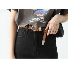 Belts 2023 Ladies Luxury Retro Casual Top Layer Leather Thin Belt Alloy Pin Buckle With Denim Shorts Advanced Personality