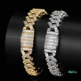 Hip Hop Claw Setting CZ Stone Bling Iced Out 10mm Solid Square Cuban Link Chain Bangles Bracelets For Men Rapper Jewelry Charm228f