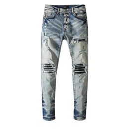 Fashion Designer jeans men Hole jean Streetwear man Hip Hop pants skinny Mens Pant Long Straight leg Luxury Zipper loose Embro267V