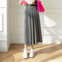 Skirts Pleated Skirt Women's Spring And Summer Korean Style Loose Fashion Elegant Solid Colour Casual Mid-length With Belt