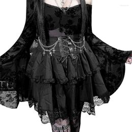 Skirts Black Chains & Lace Up Empire Waist Ball Gown Mini Gothic Skirt Y2k Harajuku Fashion For Women Clubwear Steampunk Clothes