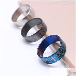 Band Rings 30Psc/Lot Cross Band Rings Christ Jesus Scripture Lords Prayer Stainless Steel Large Sizes 6-12 Fit Man Women Jewellery Gifts Dhxhx