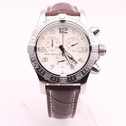 DHgate selected supplier watches man seawolf chrono white dial brown leather belt watch quartz battery watch mens dress watches298j