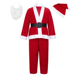 Clothing Sets Kids Boys Santa Claus Costume Suit Plush Father Fancy Clothes Xmas Cosplay Props Childs Coat Pants Beard Belt Hat Christmas Set 230912