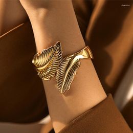 Bangle Elegant Charm Leaf Shaped Open Bangles For Women Trend Gold Plated Big Leaves Cuff Bracelets & Jewellery Wholesale