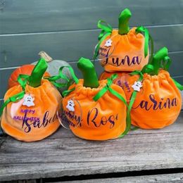 Wholesale Trick Or Treat Candy Pouch Bucket Orange Velvet Pumpkin Basket Halloween Bags 912