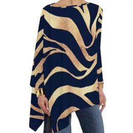 Dames T-shirts Blauw Goud Zebra Dierenprint Casual shirt met lange mouwen Trendy aangepast T-shirt Dameskleding 4XL 5XL 6XL