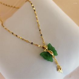 Pendant Necklaces GOLD Butterfly Jade For Women Girls Emerald/Green Crystal Large Necklace Fortune Gift Natural Stone
