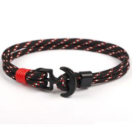 Cuff Fashion Colorf Paracord Bracelet Handmade Black Anchor Jewelry For Outdoor Sports Drop Delivery Dhdxq