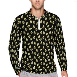 Men's Polos Cute Kawaii Avocado Loose Polo Shirt Male Fruit Print Long Sleeve Casual T-Shirts Trendy Spring Design Plus Size
