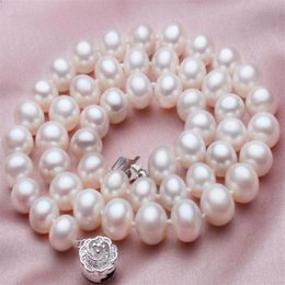 Charming 8-9mm genuine white AKoya pearl necklace 18inch 925 silver clasp203W