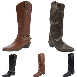 women knee Boots designer Half boot Black khaki Indoor outdoor fall and winter style Fashion leather Booties eur 36-40