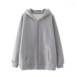 Women's Hoodies Fashion Simple Commuting Spring Autumn American FashionTrend Loose Solid Colour Hooded Casual Zipper Sweater For Men And