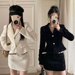 Two Piece Dress UNXX Autumn Korean Turn Down Collar Solid Colour Casual Long-sleeved Jacket Women High Waist Sexy Mini Skirt Suit