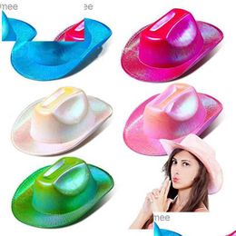 Party Hats Western Fantasy Cowboy Hat Bachelorette Carnival Pink Seven Colour Big Brim Shape Fluorescent Denim Bride Z230809 Drop Deliv Dhcka