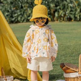 Jackets Summer Fashion Lightweight Floral Lovely Baby Girls Coats Hooded Full Kids Sun Suit Top Jackets For 1-10 Years R230912