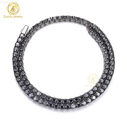 Iced Out Diamond Men Bracelet Necklace S925 Sterling Silver 4mm Black Coloured Moissanite Tennis Chain