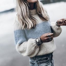 Women's Sweaters Woman Clothing Autumn Winter Long Sleeve Office Sweater Tops Elegant 2023 Crew Neck Jumper Chic Contract Colour Knit