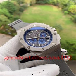 5Style Fashion Perfect Quality Men's Watch 18K Rose Gold Grey Blue Dial VK Quartz Chronograph Working Mens Watches Rubber Str259G