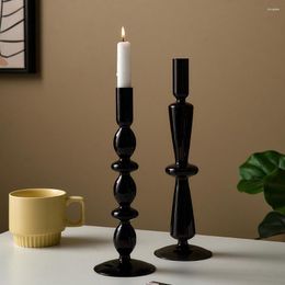 Candle Holders Black Retro Glass Aesthetic Home Decor Wedding Party Dinner Candlelight Living Room Dining Table Center