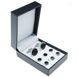 Cuff Links Mens Cufflinks And Studs Set Tie Clasp 8Pcs In Gift Box Shirts Classic Match For Business Formal Suit Imitation Rhodium Gol Dh5Dq