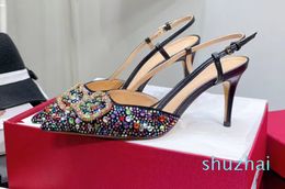 High Heel Satin Rhinestone Decoration Women Fashion Ankle Strap Buckle Wrap Toe Pointed Party Wedding Shoe