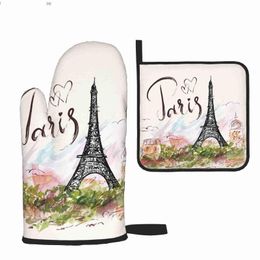 Oven Mitts Fantasy Eiffel Tower Paris Romantic French Gloves And Pot Holder Set Heat Resistant Non Slip Kitchen Pads Z230810 Drop Deli Dhyiv