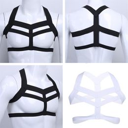 Mens Chest Harness Crop Top Elastic Body Shapers Stage Costume Gay Bondage Lingerie Halter Neck Hollow Out Nightclub Streetwear239s