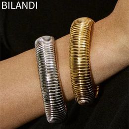 Bangle Bilandi Trendy Jewellery Silver Plated Gold Colour Metallic Stretch Bracelet For Women Girl Gift 2023 Trend 230912