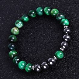 8mm Green Tiger Eye Stone Bracelet Hematite Beaded Stone Bracelets for Men Women Jewelry Gift