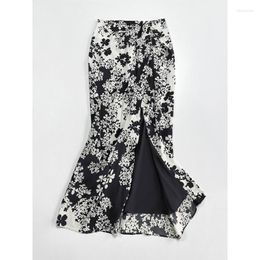 Skirts TOTEM E Half Skirt Women's Unique Pleated Pattern Design Split Wrap Hip Flower Printed Viscous Fiber