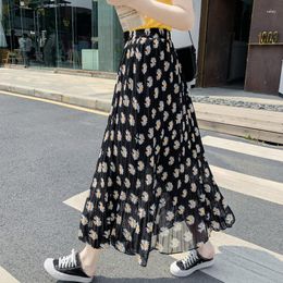 Skirts 2023 Spring Summer Female Pleated Chiffon High Waist Loose Comfortable Little Daisy A-line Skirt Women Krean Harajuku