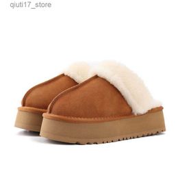 Slippers Tasman Tazz winter plush thickened Baotou plus warm cotton shoes leather fur integrated snow boots half sandals and slippers Q230912