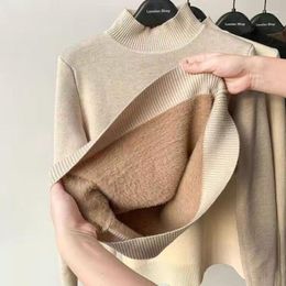 Women's Sweaters Warm Women Kintted Pullovers Autumn Slim Office Lady Korean Casual Turtleneck Soft Black Winter Basic Velvet Sweater For