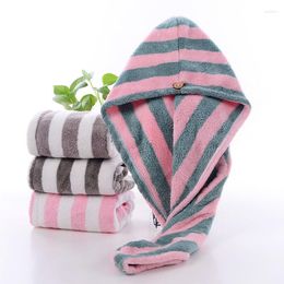 Towel Coral Fleece Dry Hair Cap Striped 25x65cm Bath Wrap Water Absorption Shower Women Girl's Drying Towels