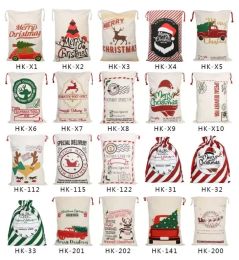 Decoration Candy Christmas Gift Large Canvas Sack Drawstring Bag with Reindeer Santa Party Klaus