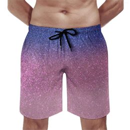 Men's Shorts Summer Board Glitter Print Surfing Blue Pink Sparkly Beach Short Pants Cute Quick Drying Trunks Plus Size