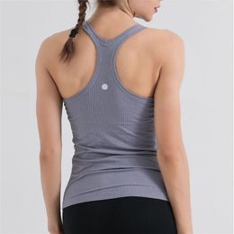 LL Gym Yoga Bra Backless Crop Top Women Crew Neck With Gym Off Shoulder Sexy Tank Tops Fitness Cami Casual Summer306m